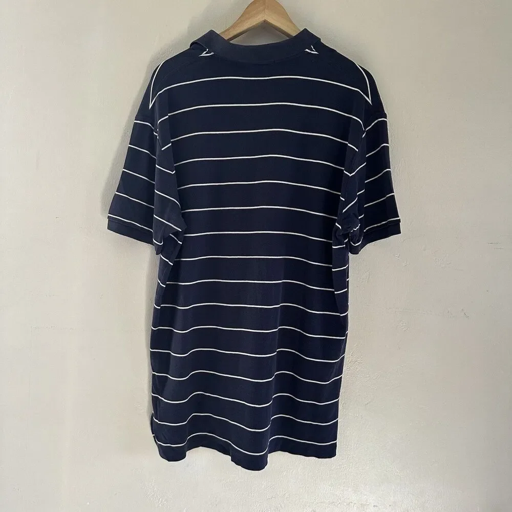 Polo Ralph Lauren Polo Shirt Navy Blue Stripes Men's Size Large 100% Cotton‎